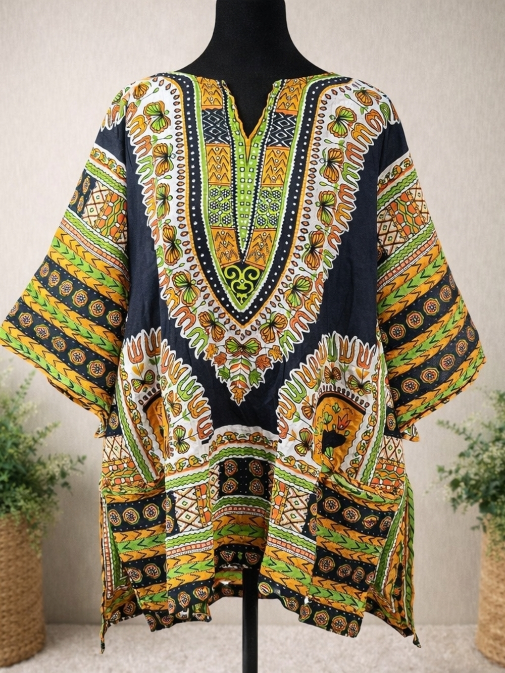 Funky People Dashiki Style Cotton Top 3XL Bright Boho Tribal Shirt Pockets